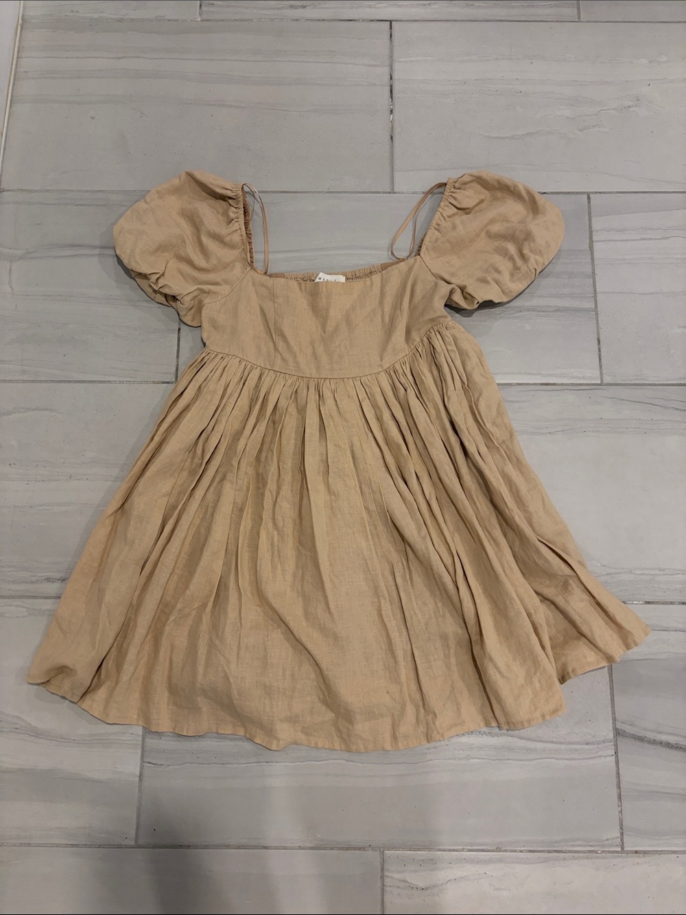 Mable Beige Tan Mini Babydoll Dress